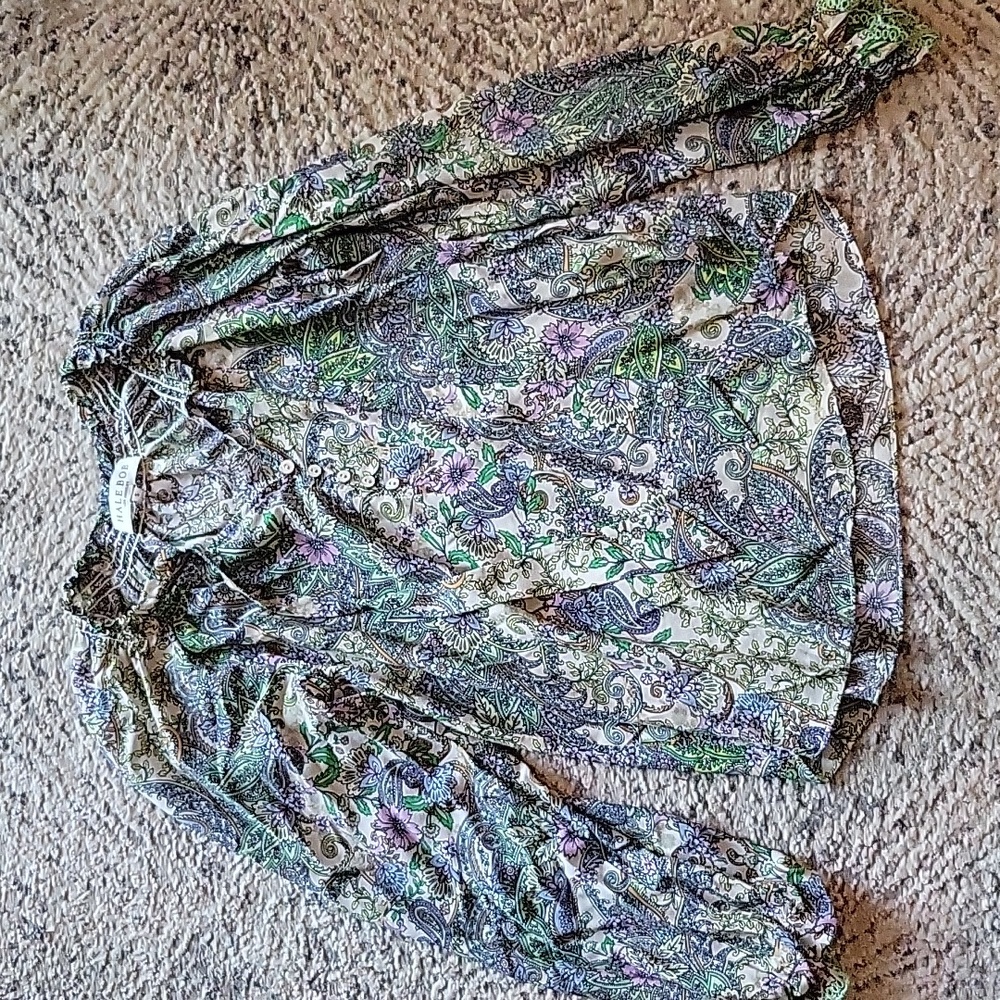 Hale Bob Silk Paisley Floral Long Sleeve Blouse Size Small